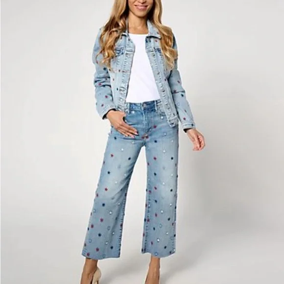 Driftwood Jeans Classic Embroidered Denim Jacket Starry Night Americana Large - Picture 3 of 16